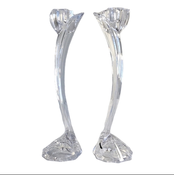 Pair of Beutiful Elegant Vintage Mikasa Crystal Art Glass Candlestick  Holders - Picture 1 of 15